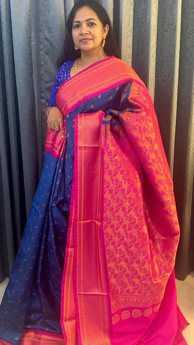 Blue-Pink Paitani Semi Silk Saree with Blouse Piece  SSS94