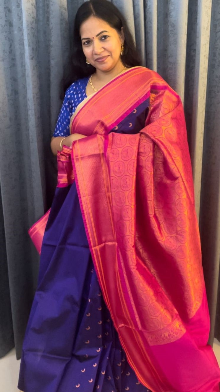 Violet-Pink Paitani Semi Silk Saree with Blouse Piece  SSS93