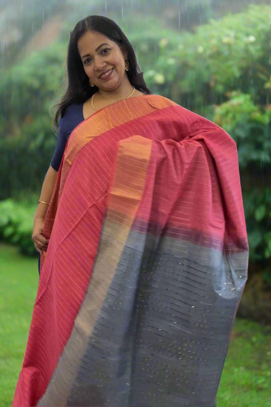 Pink Grey Bafta Tusser weaving Art Silk Saree SAS42