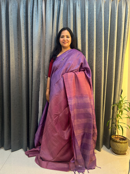 Lavender and purple double shaded 8 lines Art tusser silk saree SAS70