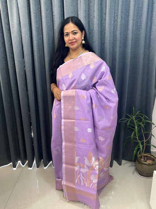 Lavender-Mercerized Cotton Handloom Saree with Blouse Piece SMC3