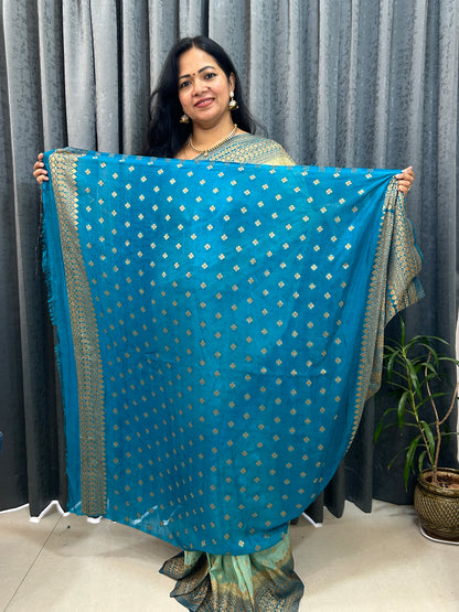 Light Green-Blue Khaddi Semi Georgette Banarasi Saree with Blouse Piece SSB85