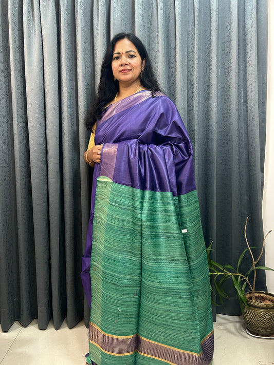 Dark Purple- Green Bafta Pure Silk with Geecha Pallu SPS109