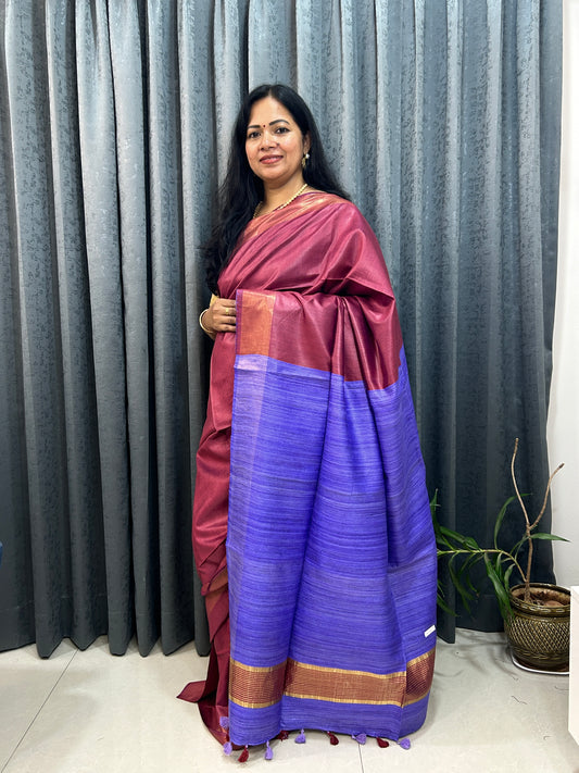 Maroon- Lavender Bafta Pure Silk with Geecha Pallu SPS111