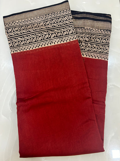 Maroon and Black Bagru Pure Handblock print Maheshwari Cotton Silk Sarees SMCS132