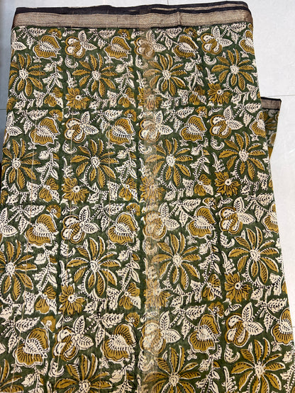 Mustard and Green  Bagru Pure Handblock print Maheshwari Cotton Silk Sarees SMCS134