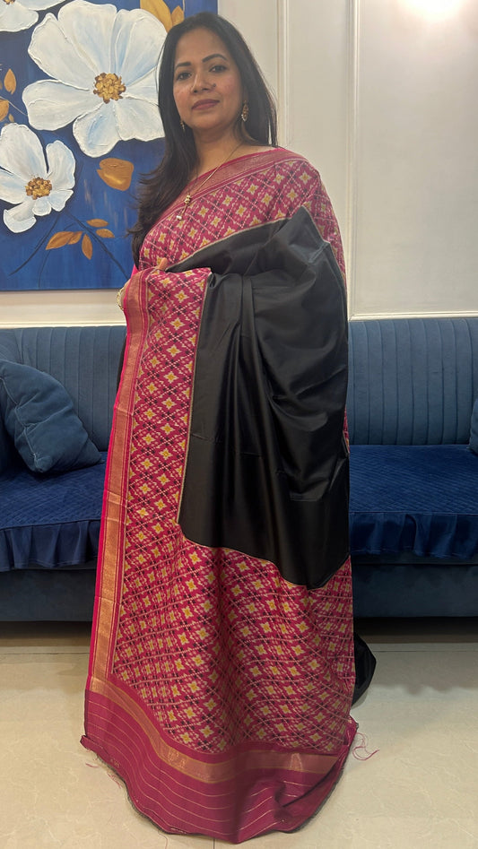 Black- Patola border Semi Silk Saree SSS108