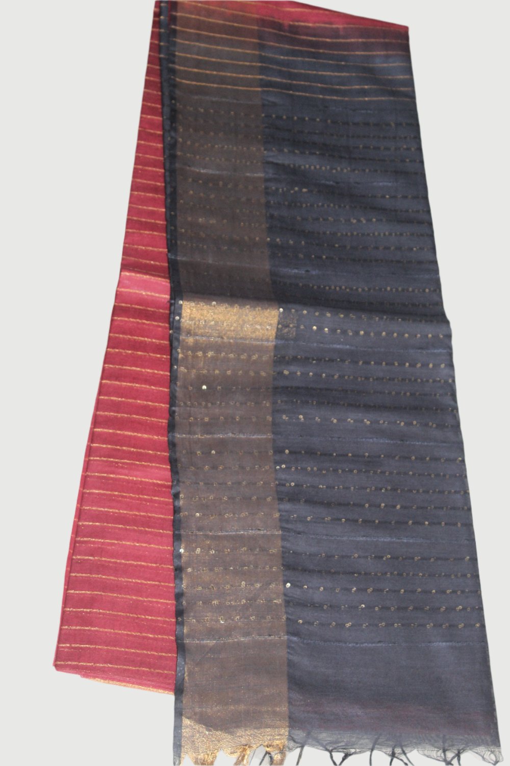 Reddish Maroon-Black Bafta Tusser weaving Art Silk Saree SAS41