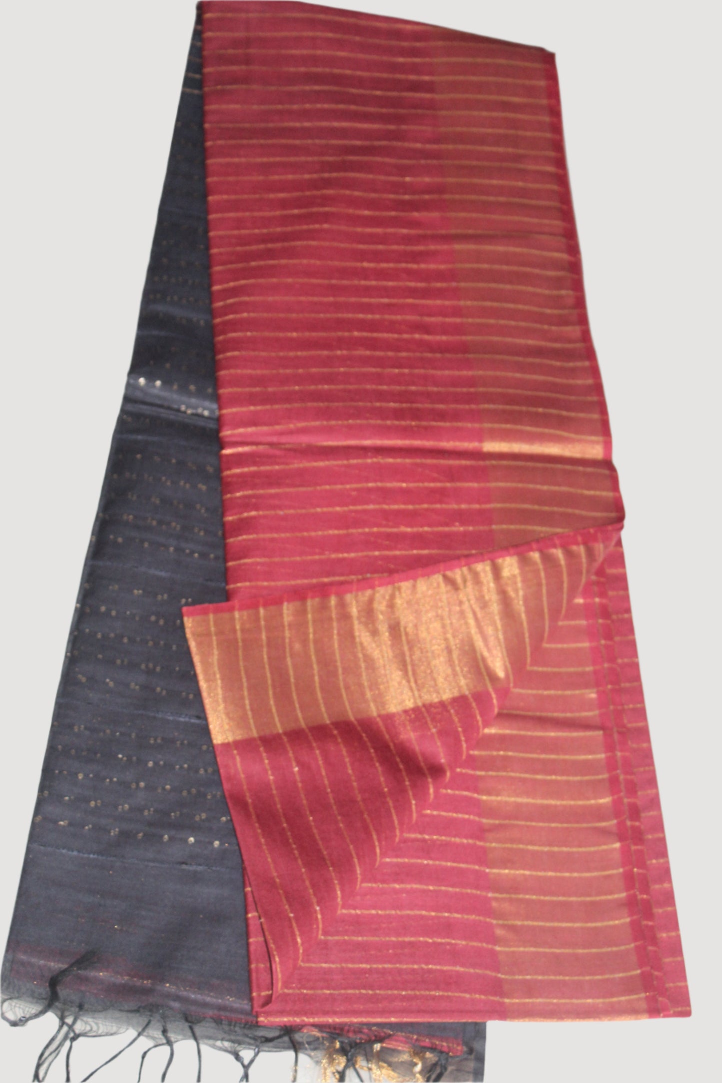 Reddish Maroon-Black Bafta Tusser weaving Art Silk Saree SAS41