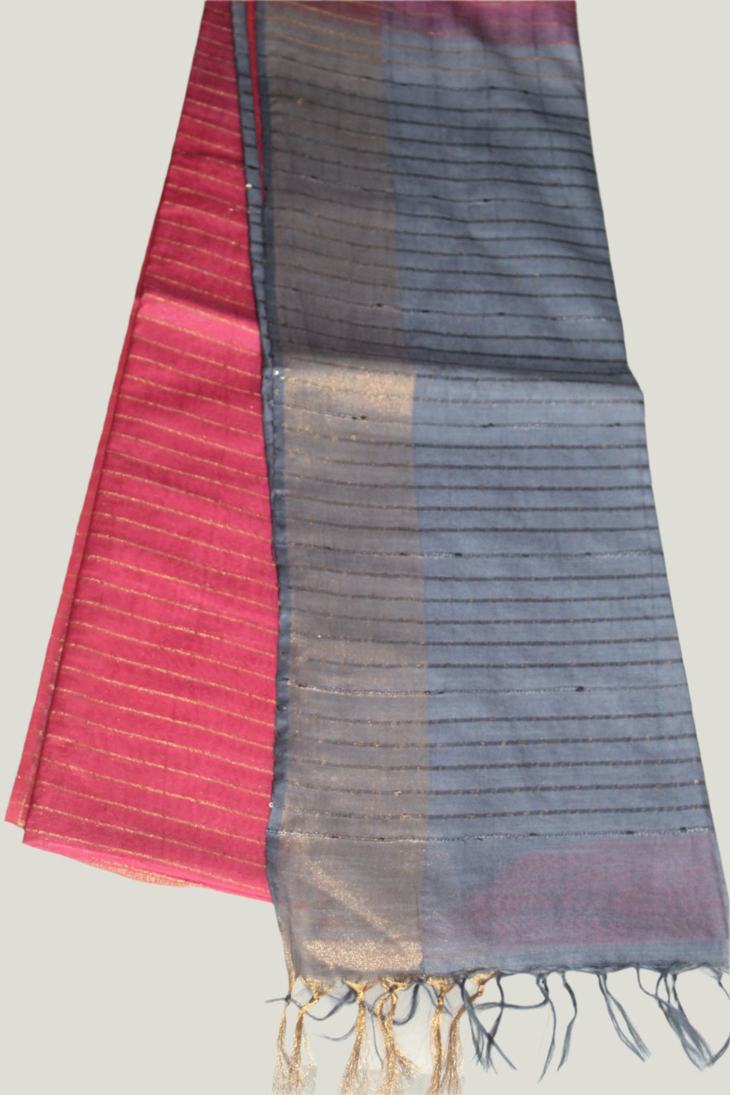 Peach Red and Dark Blue Bafta Tusser weaving Art Silk Saree SAS43