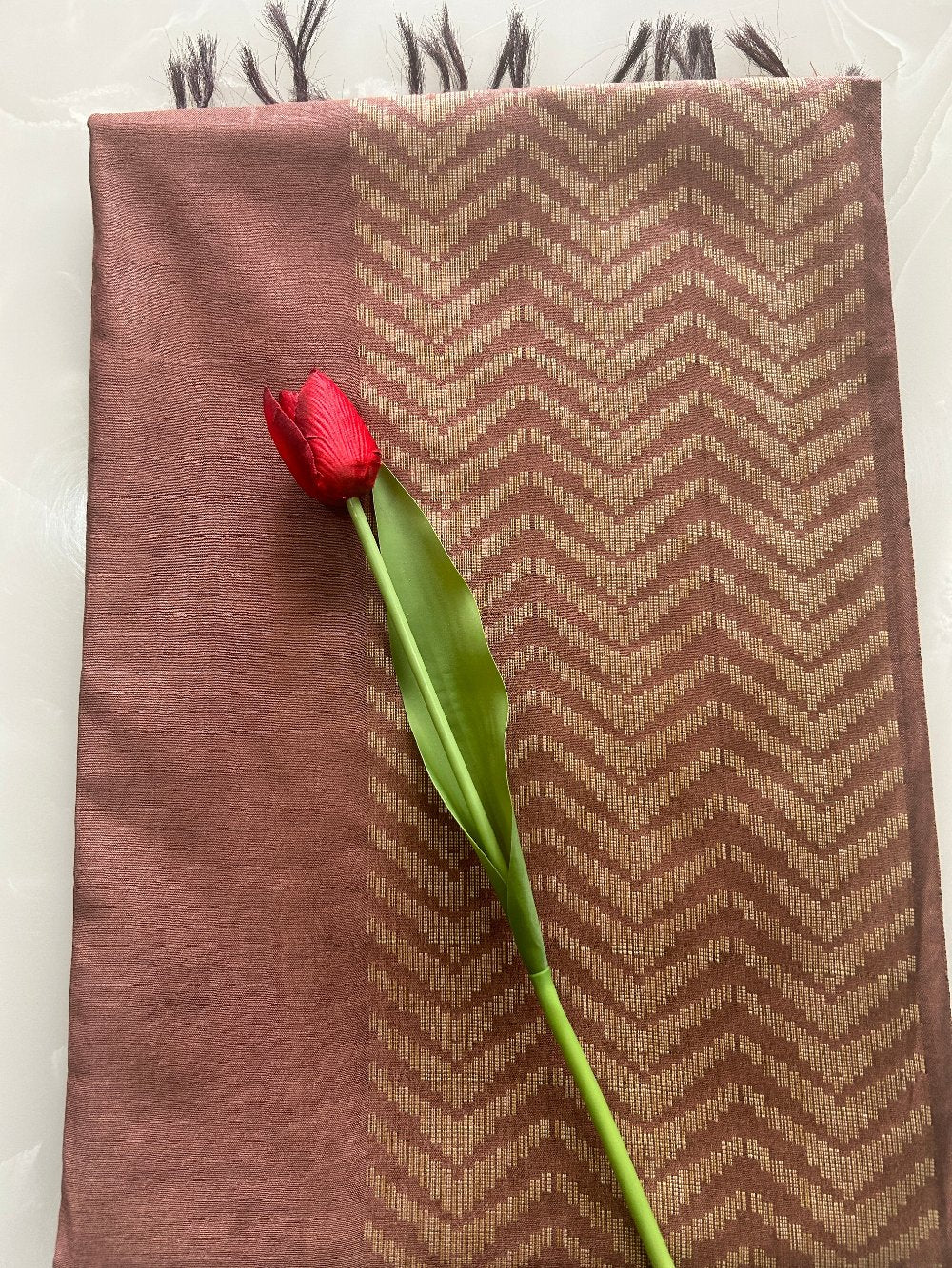 Coffee Brown  Zig Zag Zari butti  weaving Art  Tusser Saree SAS47