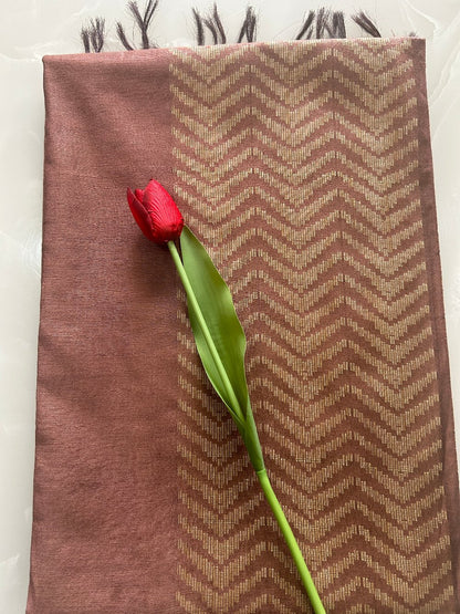 Coffee Brown  Zig Zag Zari butti  weaving Art  Tusser Saree SAS47