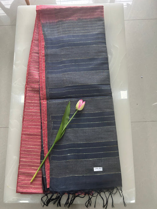 Pinkish peach and Grey shaded Art tusser silk saree SAS65