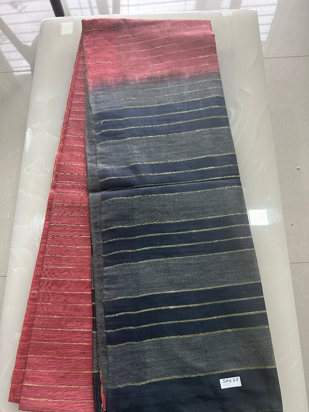 Brick red and black shaded Art tusser silk saree SAS68