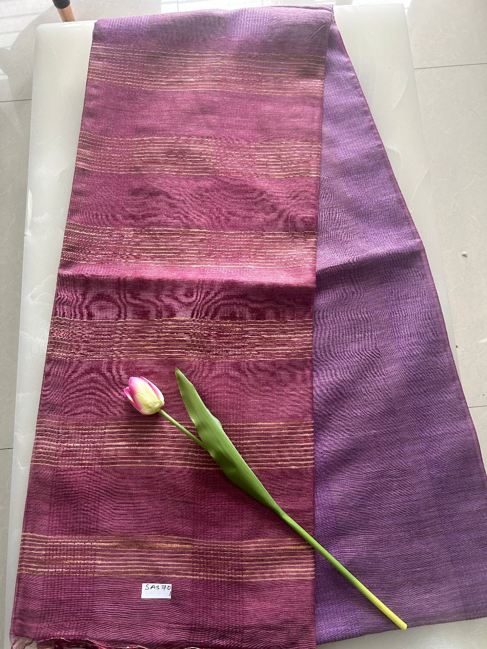 Lavender and purple double shaded 8 lines Art tusser silk saree SAS70