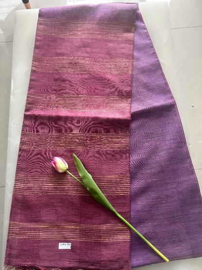 Lavender and purple double shaded 8 lines Art tusser silk saree SAS70