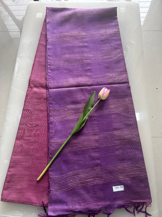 Reddish pink and Lavender shaded 8 lines shaded Art tusser silk saree SAS74