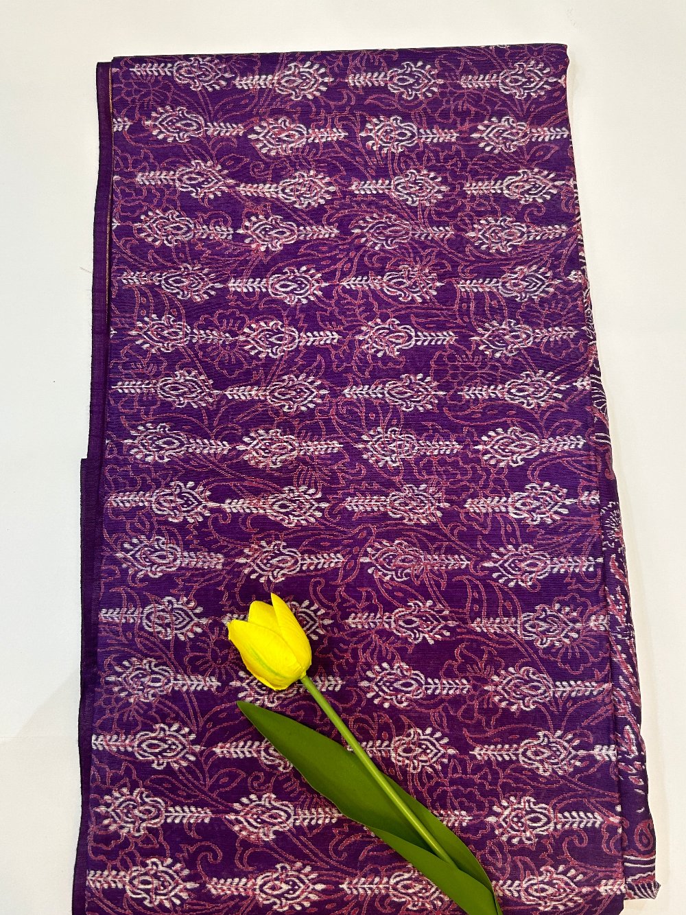 Violet double block print handloom Art silk saree SAS76