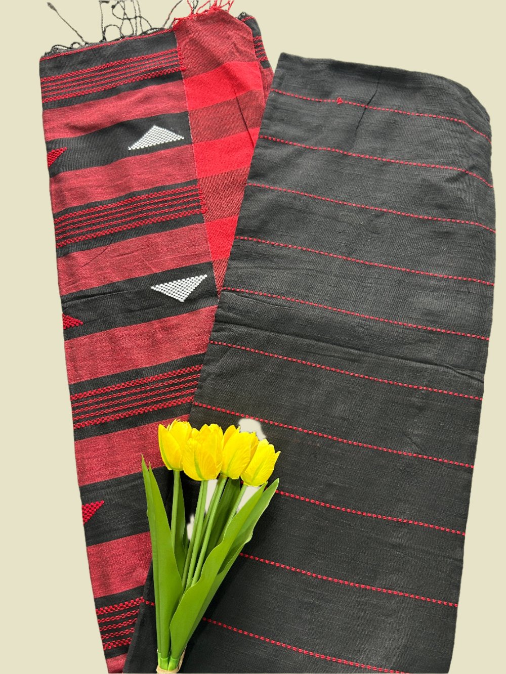 Red and Black Khadi cotton Pure Handloom Saree with Blouse piece SKC12