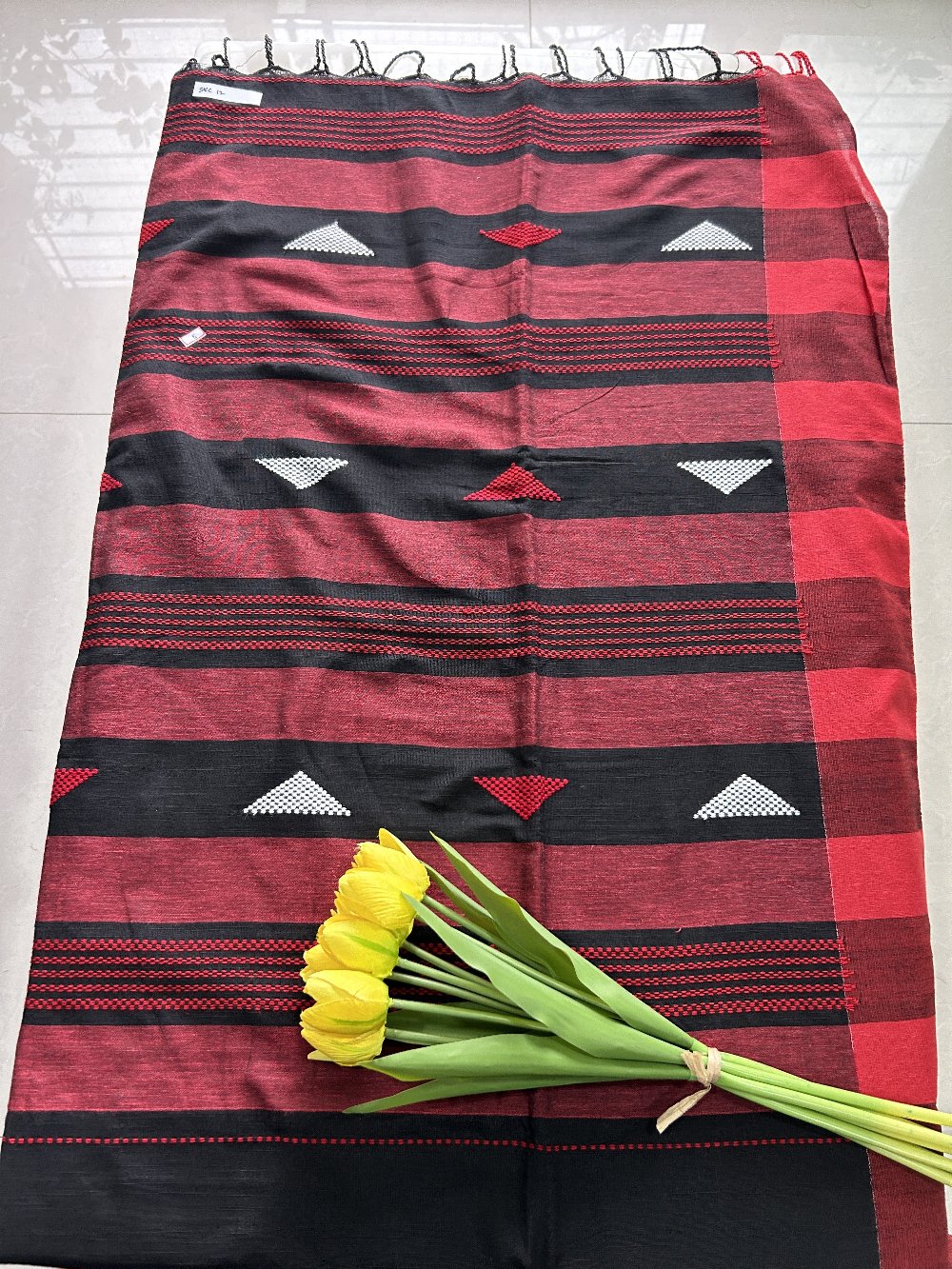 Red and Black Khadi cotton Pure Handloom Saree with Blouse piece SKC12