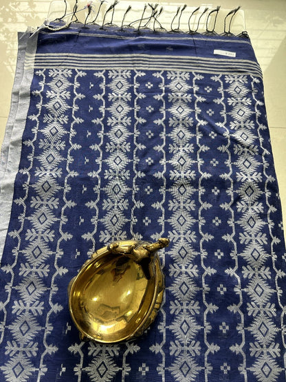 Blue and Silver Khadi cotton all body weaving Pure handloom Saree with Blouse piece SKC8