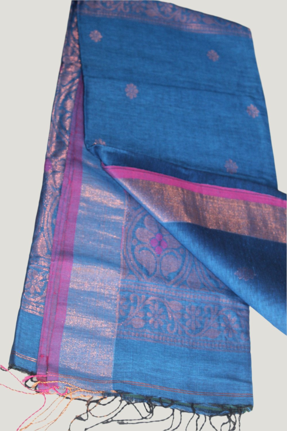 Teal blue Organic Linen Banarasi weaving Pure Handloom Saree with Blouse piece SLN120