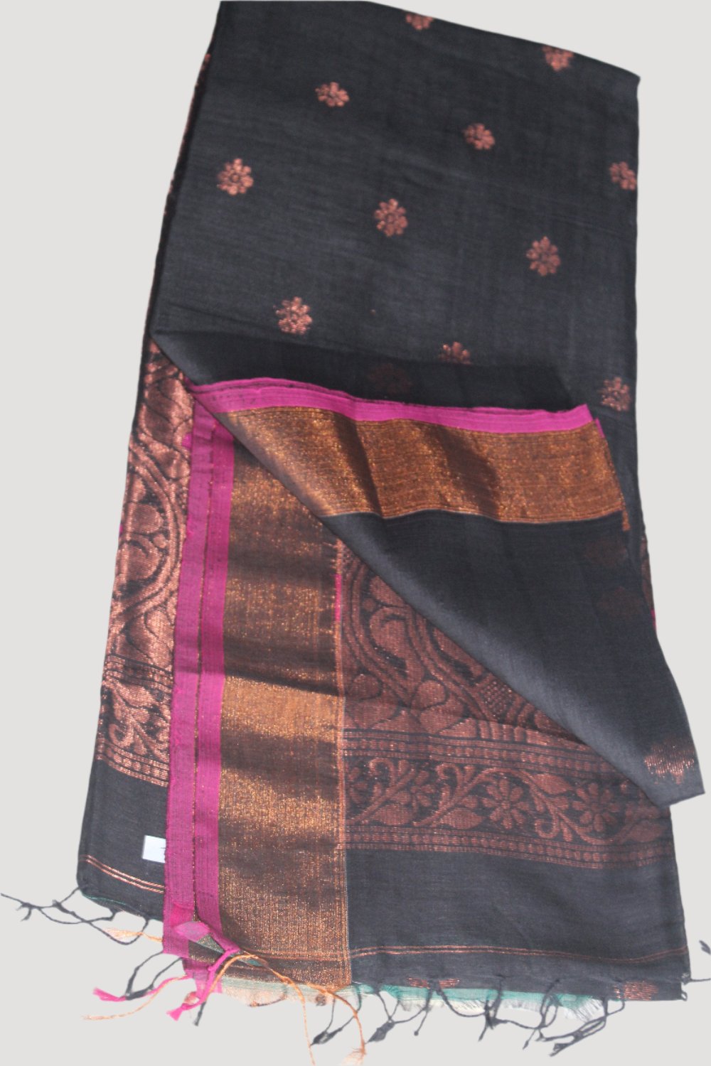 Black Organic Linen Banarasi weaving Pure Handloom Saree with Blouse piece SLN122