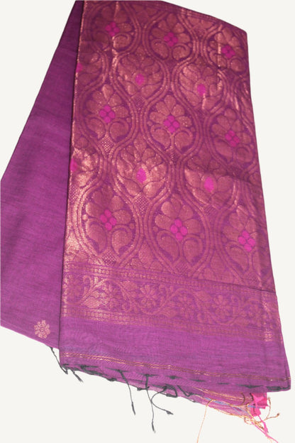 Deep Purple Organic Linen Banarasi weaving Pure Handloom Saree with Blouse piece SLN124