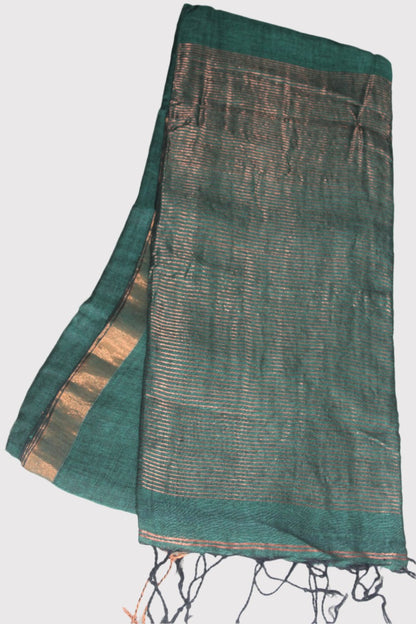 Dark green Linen Pure Handloom Saree with Blouse piece SLN127