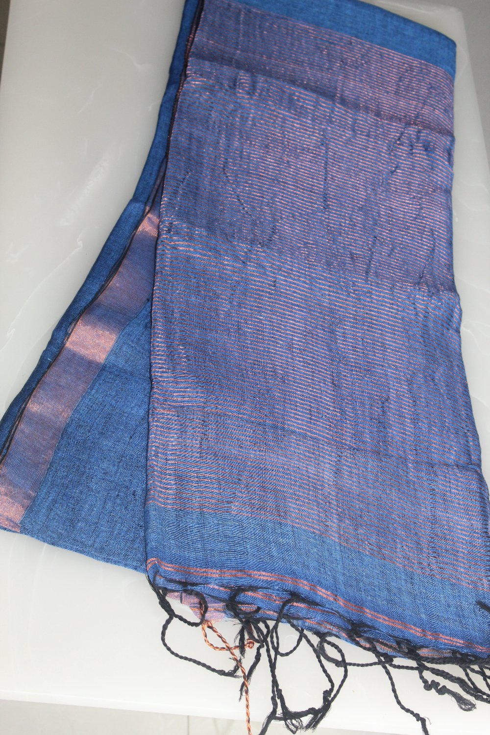 Blue Linen Pure Handloom Saree with Blouse piece SLN129