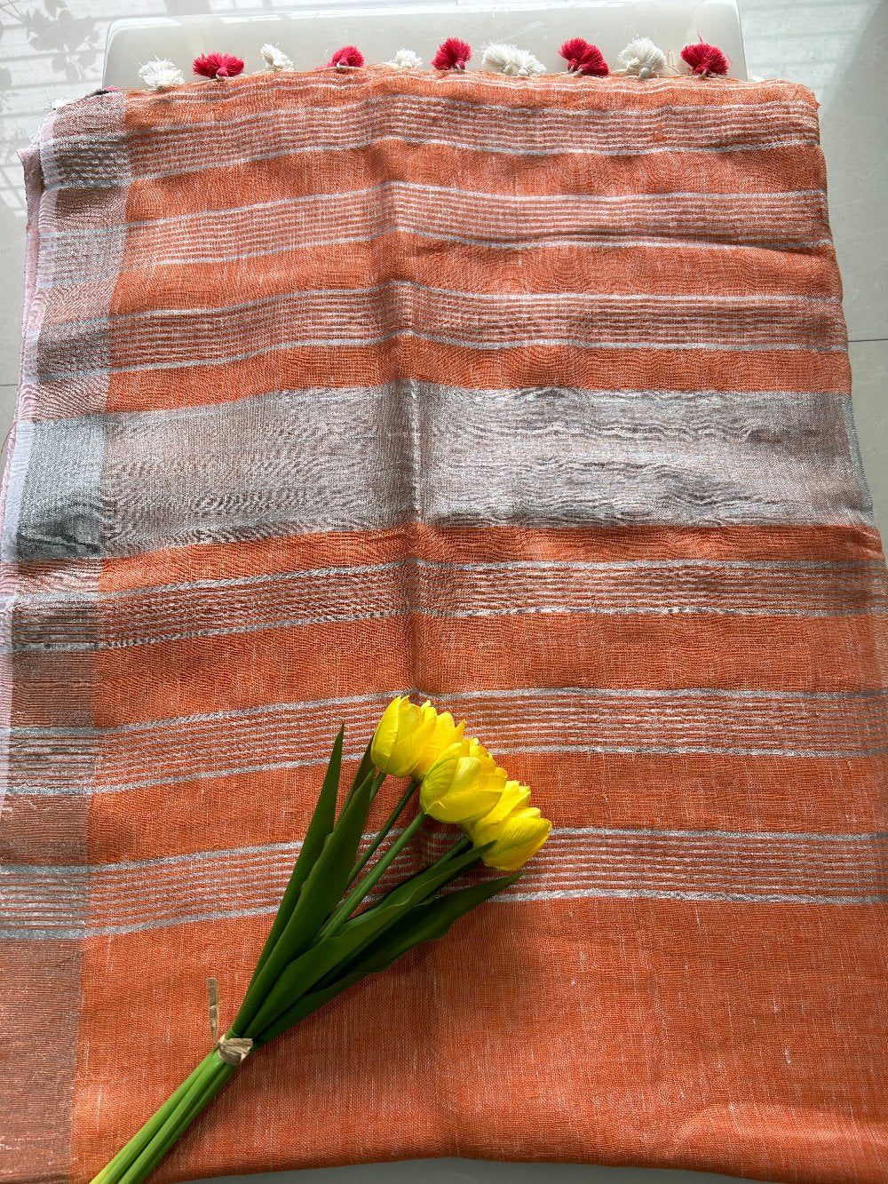 Peach Pure Linen Handloom Saree with Blouse Piece SLN33