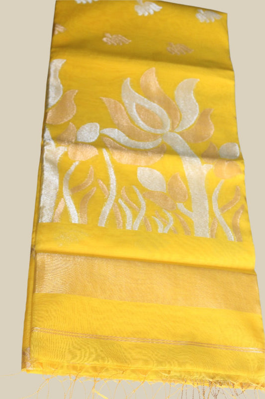 Yellow-Mercerized Cotton Handloom Saree with Blouse Piece SMC1