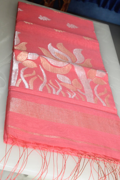 Peach-Mercerized Cotton Handloom Saree with Blouse Piece SMC2