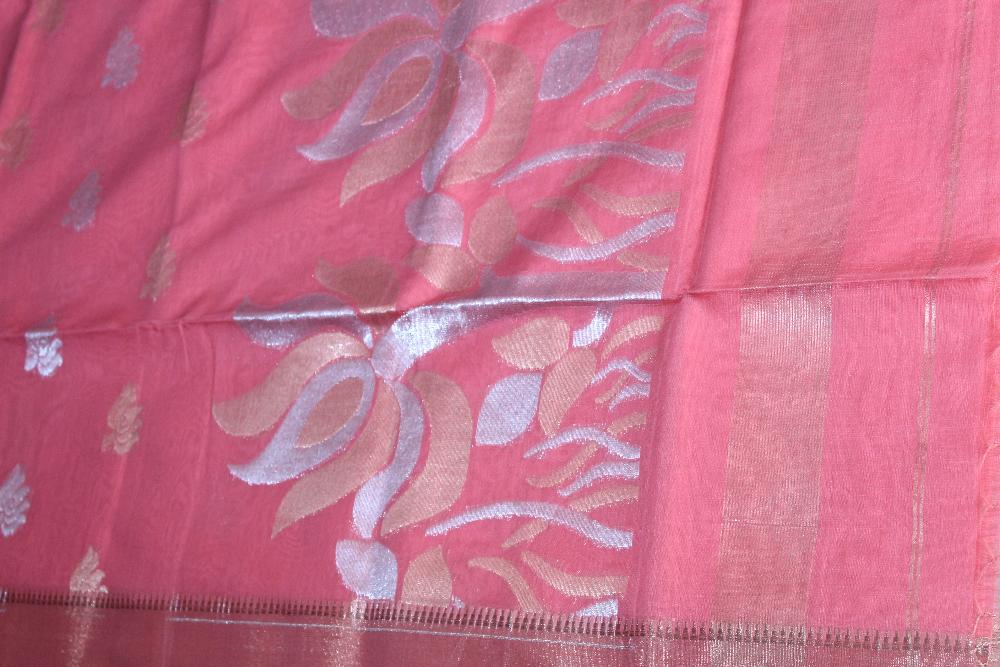 Peach-Mercerized Cotton Handloom Saree with Blouse Piece SMC2