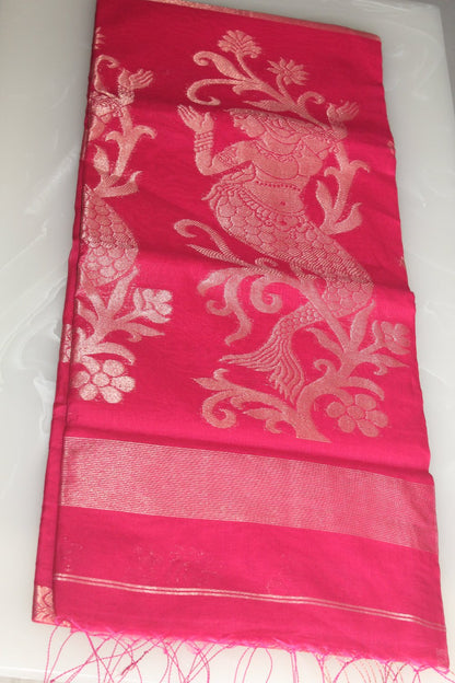 Pink-Mercerized Cotton Handloom Saree with Blouse Piece SMC4