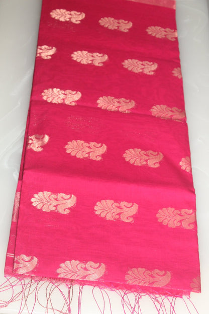 Pink-Mercerized Cotton Handloom Saree with Blouse Piece SMC4