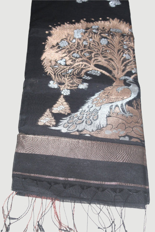 Black-Mercerized Cotton Handloom Saree with Blouse Piece SMC6