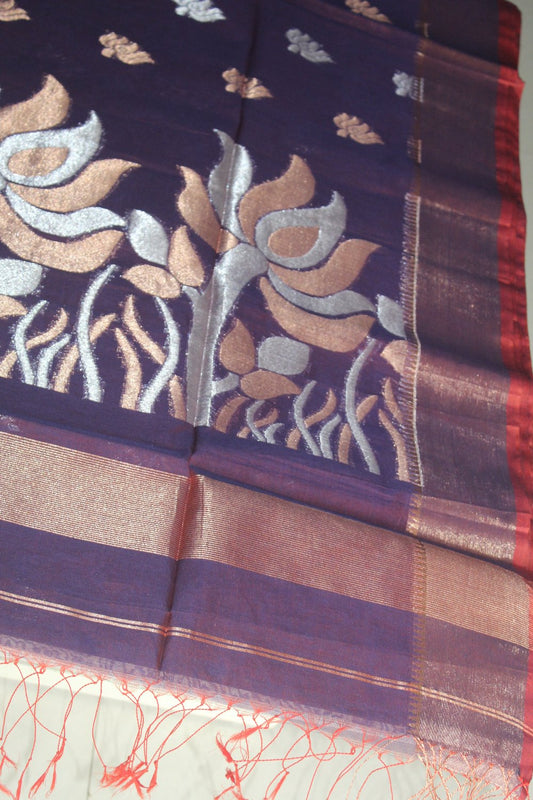 Purple-Rust -Mercerized Cotton Handloom Saree with Blouse Piece SMC7