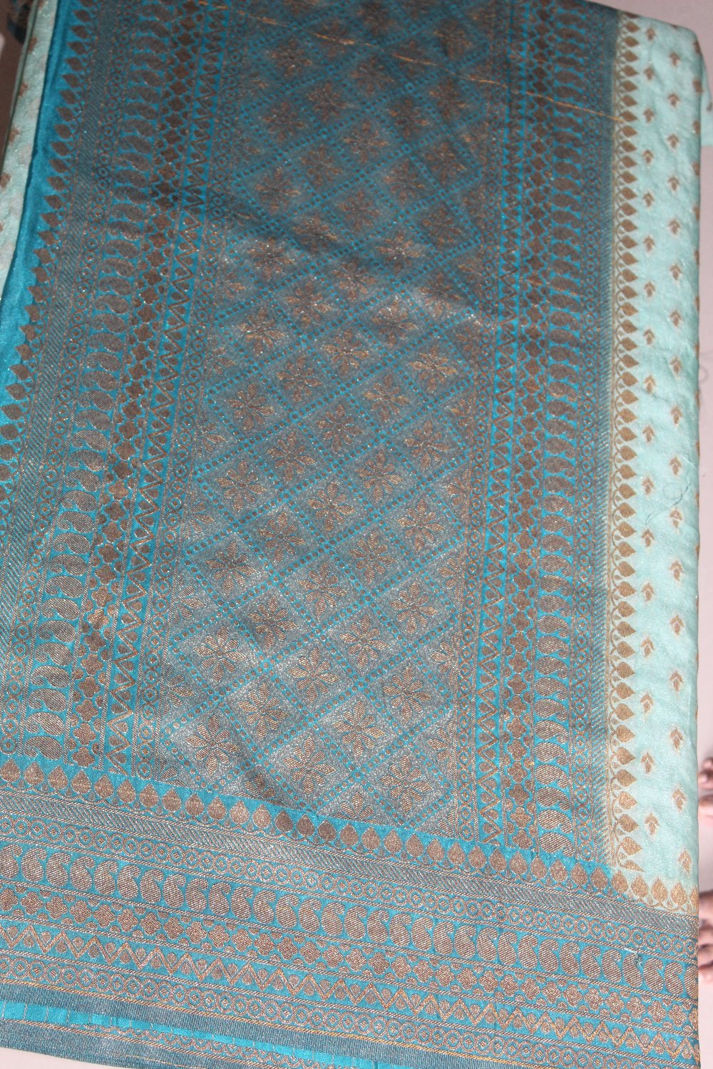 Light Green-Blue Khaddi Semi Georgette Banarasi Saree with Blouse Piece SSB85