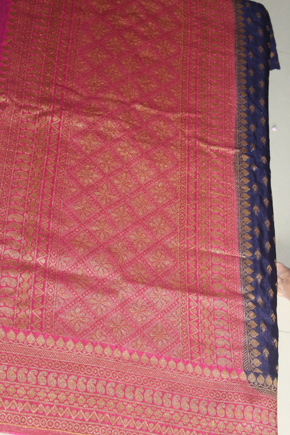 Blue -Pink Khaddi Semi Georgette Banarasi Saree with Blouse Piece SSB86