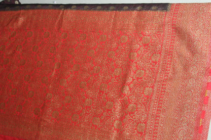 Black-Red Khaddi Semi Georgette Banarasi Saree with Blouse Piece SSB89