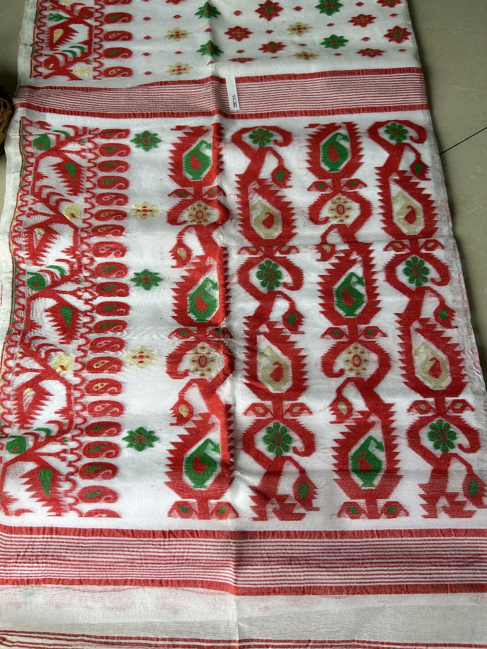 White-Red-Green Cotton Jamdani SSC22