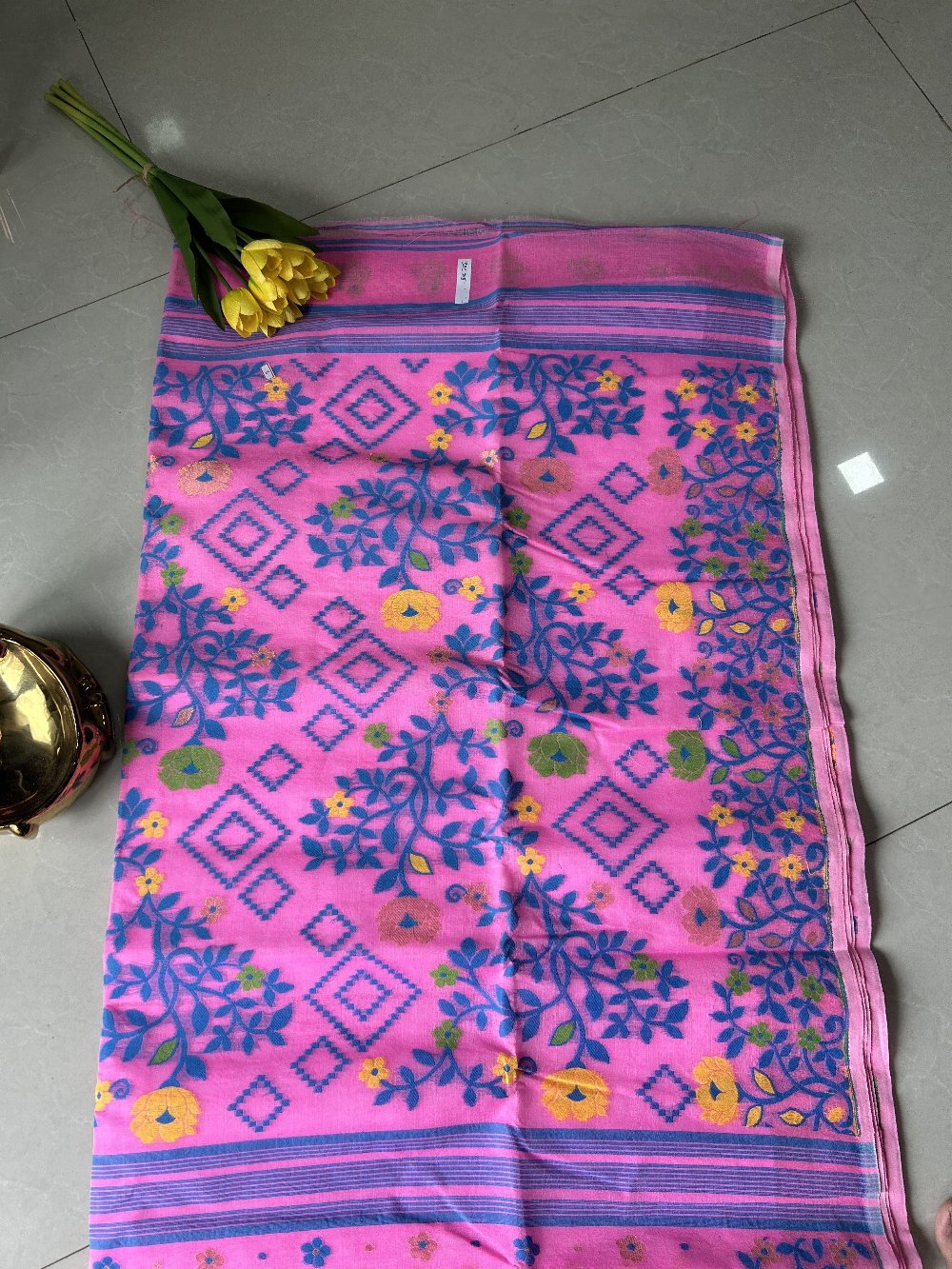 Pink-Blue Cotton Jamdani SSC25