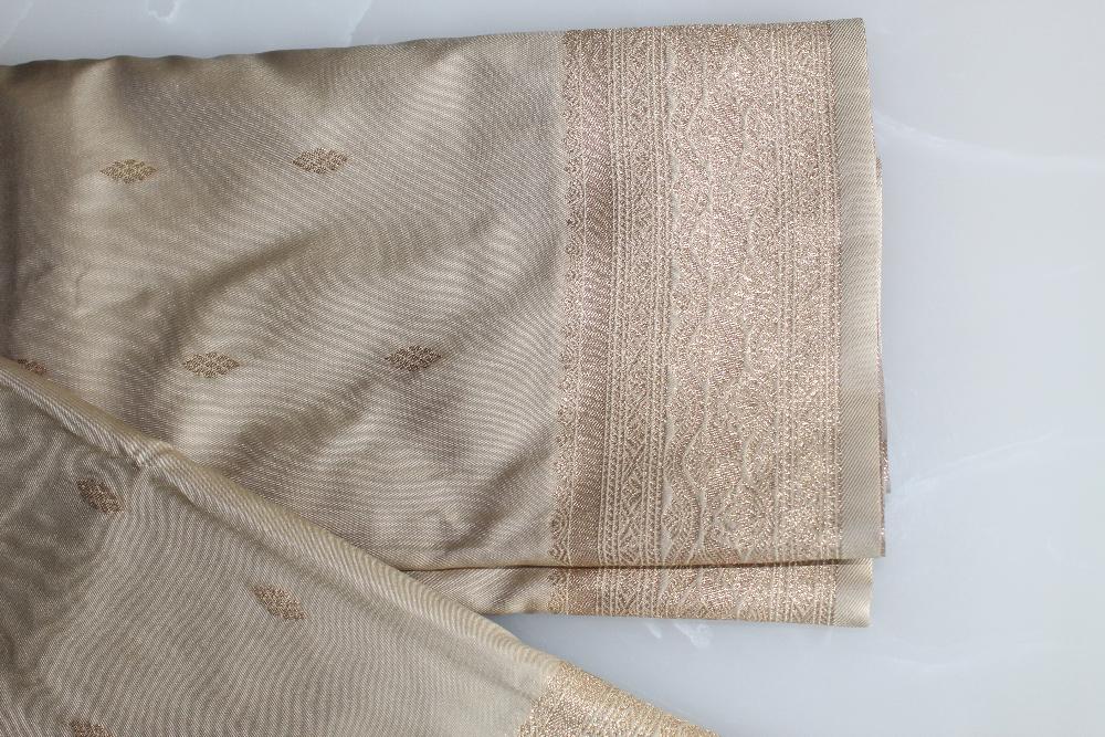 Beige Semi Silk Kanchipuram Saree with Blouse Piece SSS104